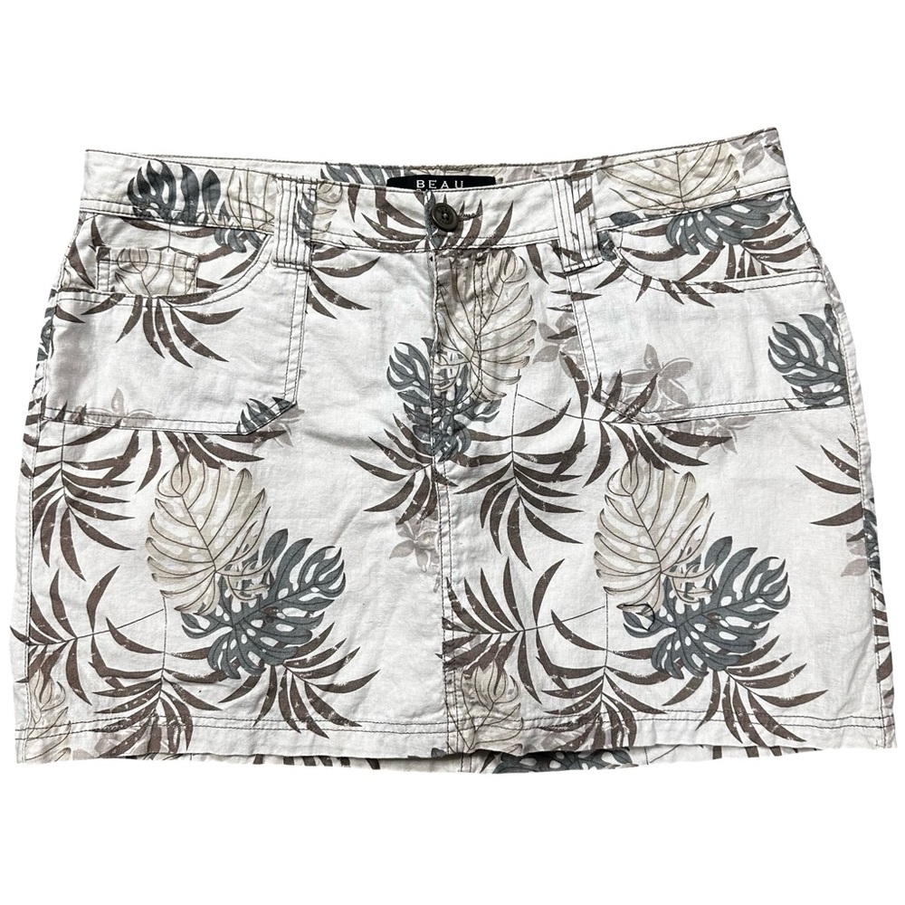 BEAU DAWSON Linen Blend Floral Tropical Palm Tree Print Skort Size
